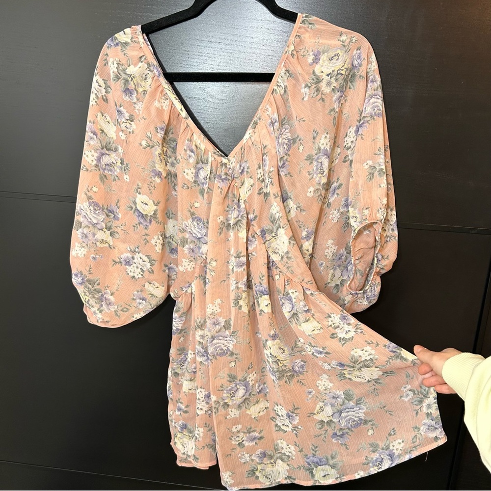 Pink Flowy Floral Blouse